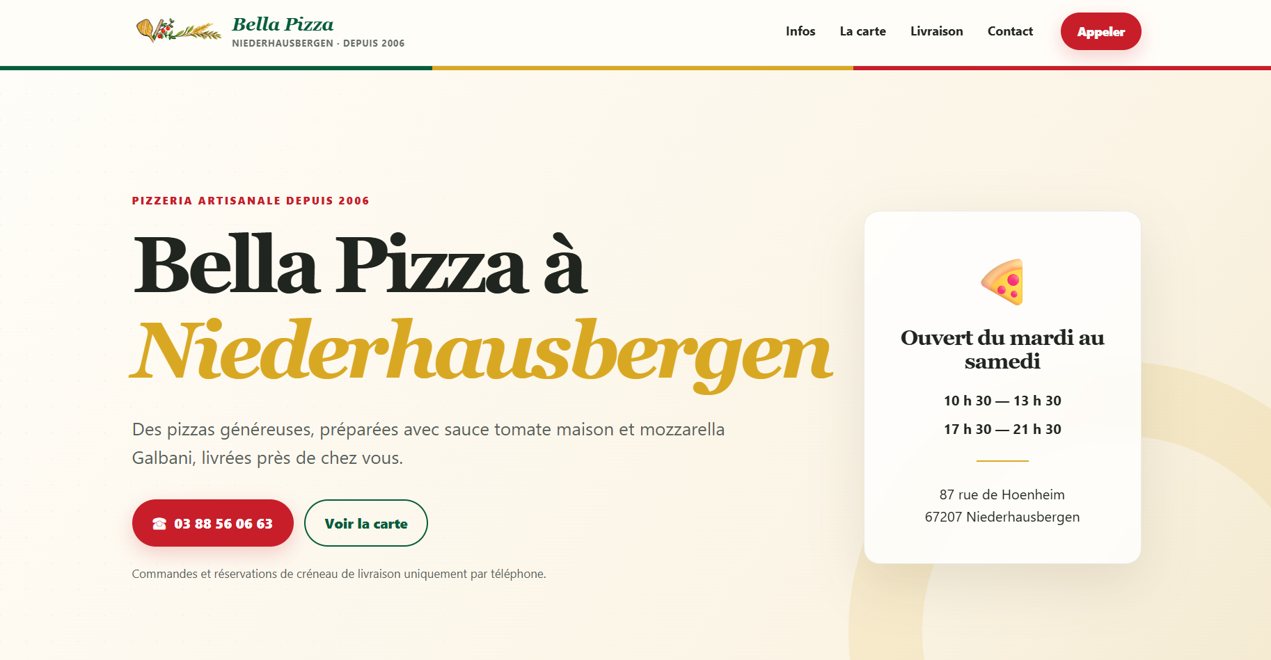 Aperçu du site vitrine Bella Pizza à Niederhausbergen